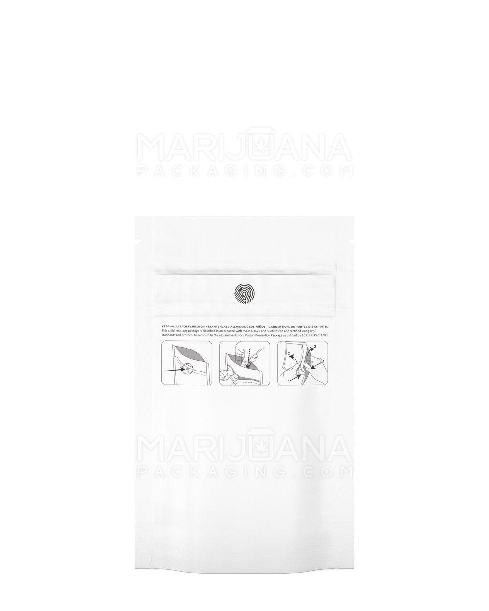 Child Resistant & Tamper Evident DymaPak White Mylar Bag | 3.6in x 5.8in - 3.5g | Sample - 1