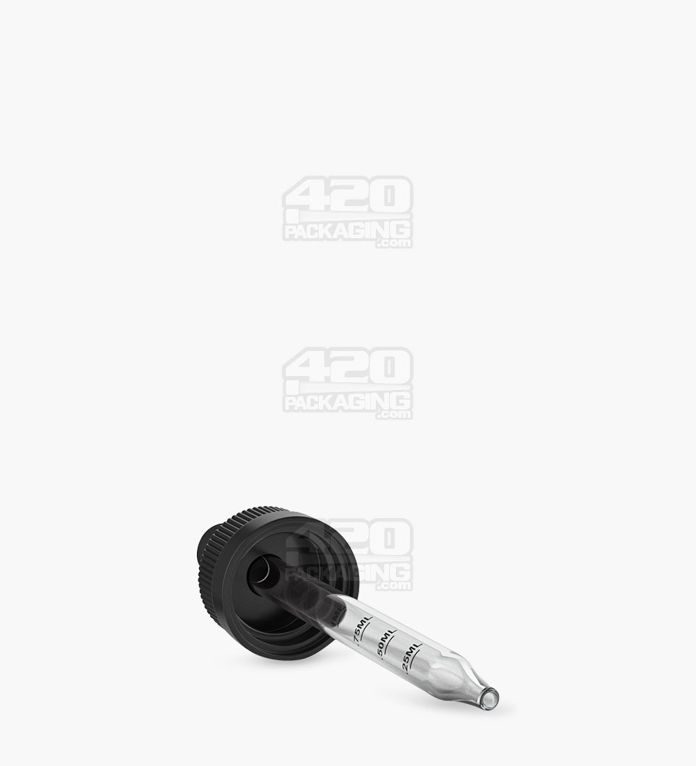 Child Resistant | Black Graduated Ribbed Glass Dropper Cap | 2oz - 1mL - 240 Count