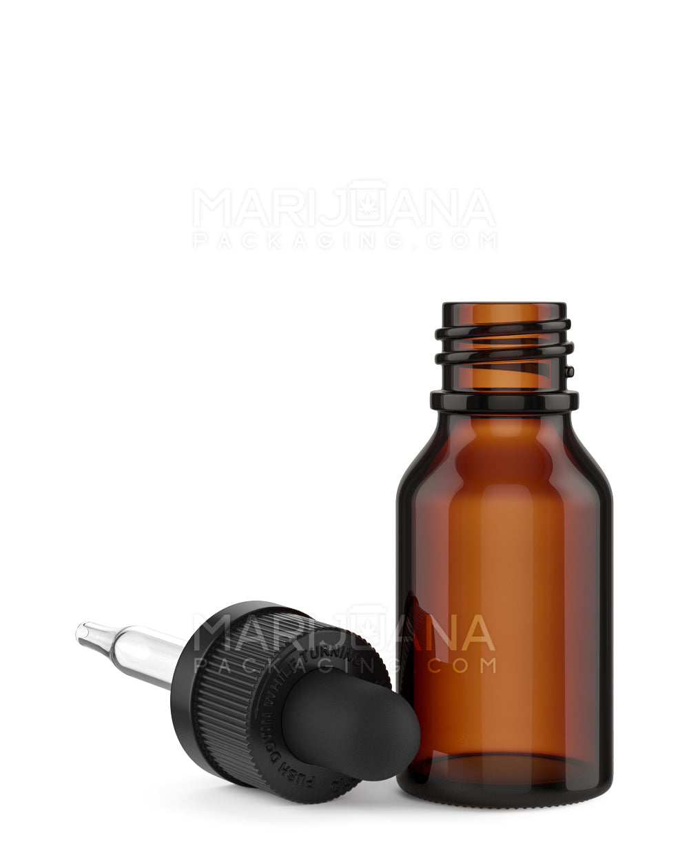 Child Resistant | Glass Tincture Bottles w/ Black Ribbed Dropper Cap | 15mL - Amber - 120 Count - 6