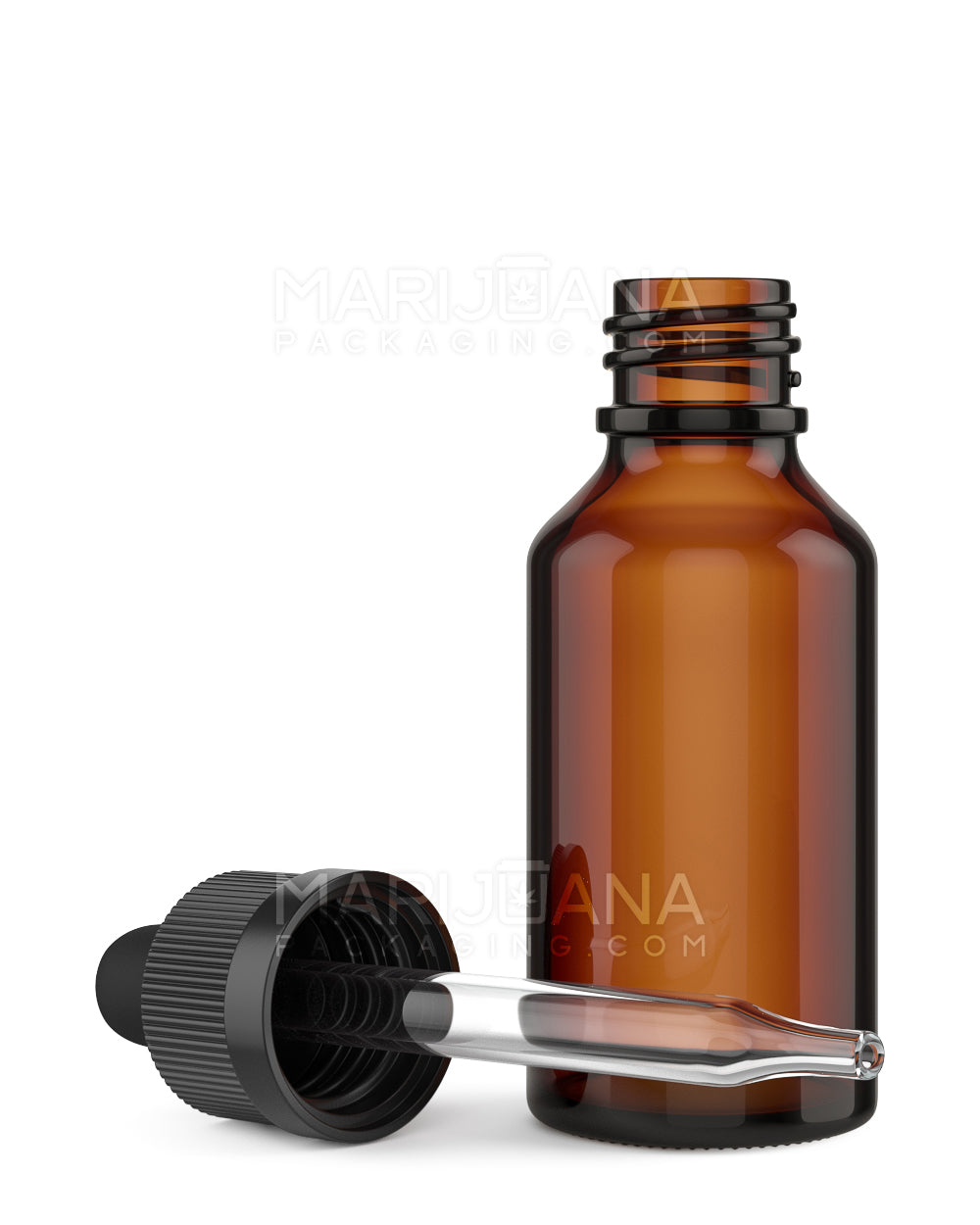 Child Resistant | Glass Tincture Bottles w/ Black Ribbed Dropper Cap | 30mL - Amber - 120 Count - 1