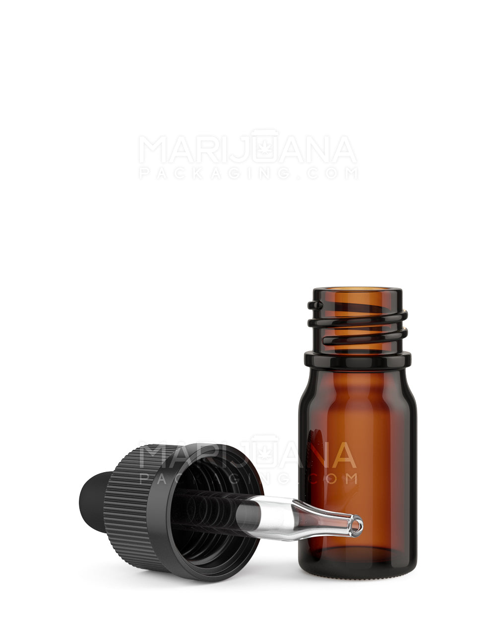 Child Resistant | Glass Tincture Bottles w/ Black Ribbed Dropper Cap | 5mL - Amber - 120 Count - 1