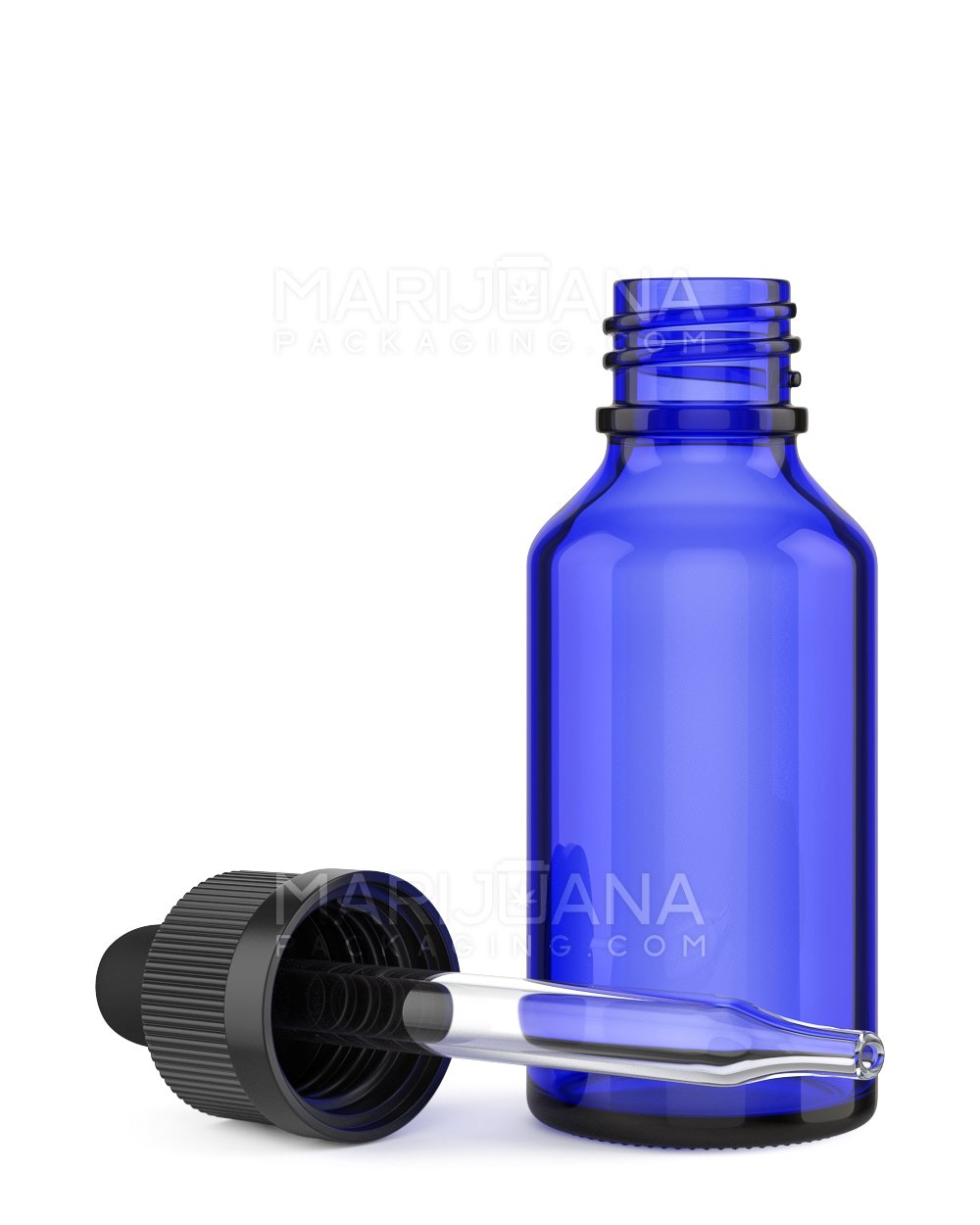 Child Resistant Glass Tincture Bottles w/ Ribbed Black Droper Cap | 30mL - Blue | Sample - 1