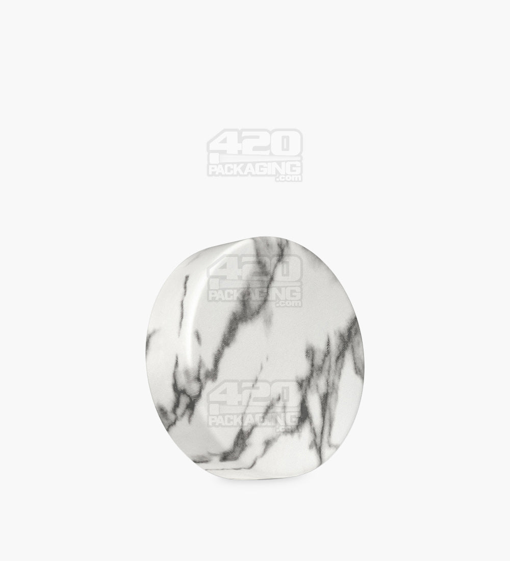 Child Resistant | Smooth Flat Push Down & Turn Plastic Caps w/ Foam Liner | 50mm - White Marble - 100 Count