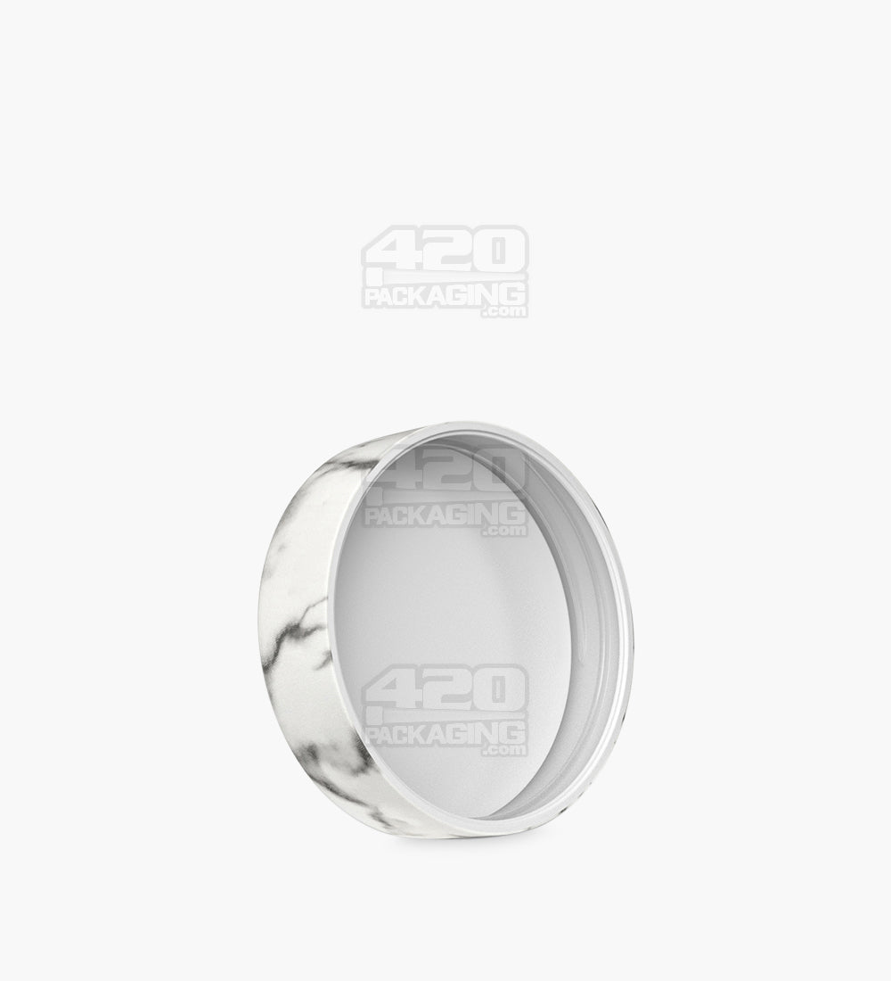 Child Resistant | Smooth Flat Push Down & Turn Plastic Caps w/ Foam Liner | 50mm - White Marble - 100 Count