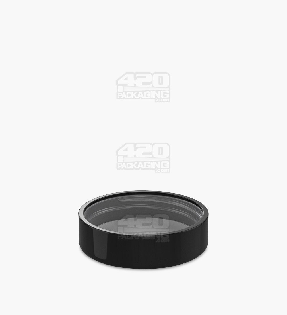 Child Resistant | Smooth Push Down & Turn Plastic Caps w/ Foam Liner | 50mm - Glossy Black - 100 Count