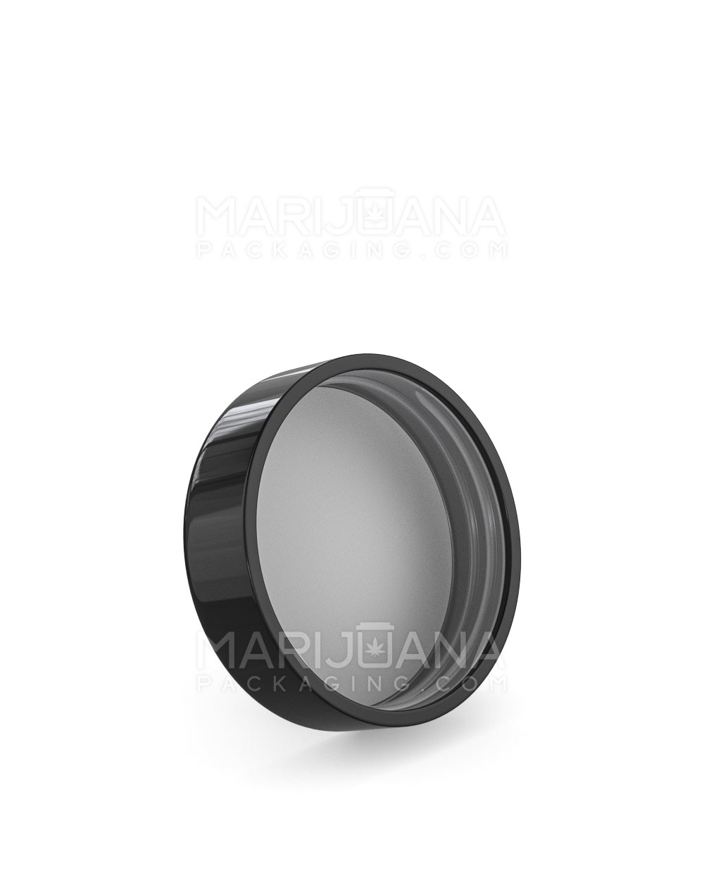 Child Resistant | Smooth Push Down & Turn Plastic Caps w/ Foam Liner | 50mm - Glossy Black - 100 Count