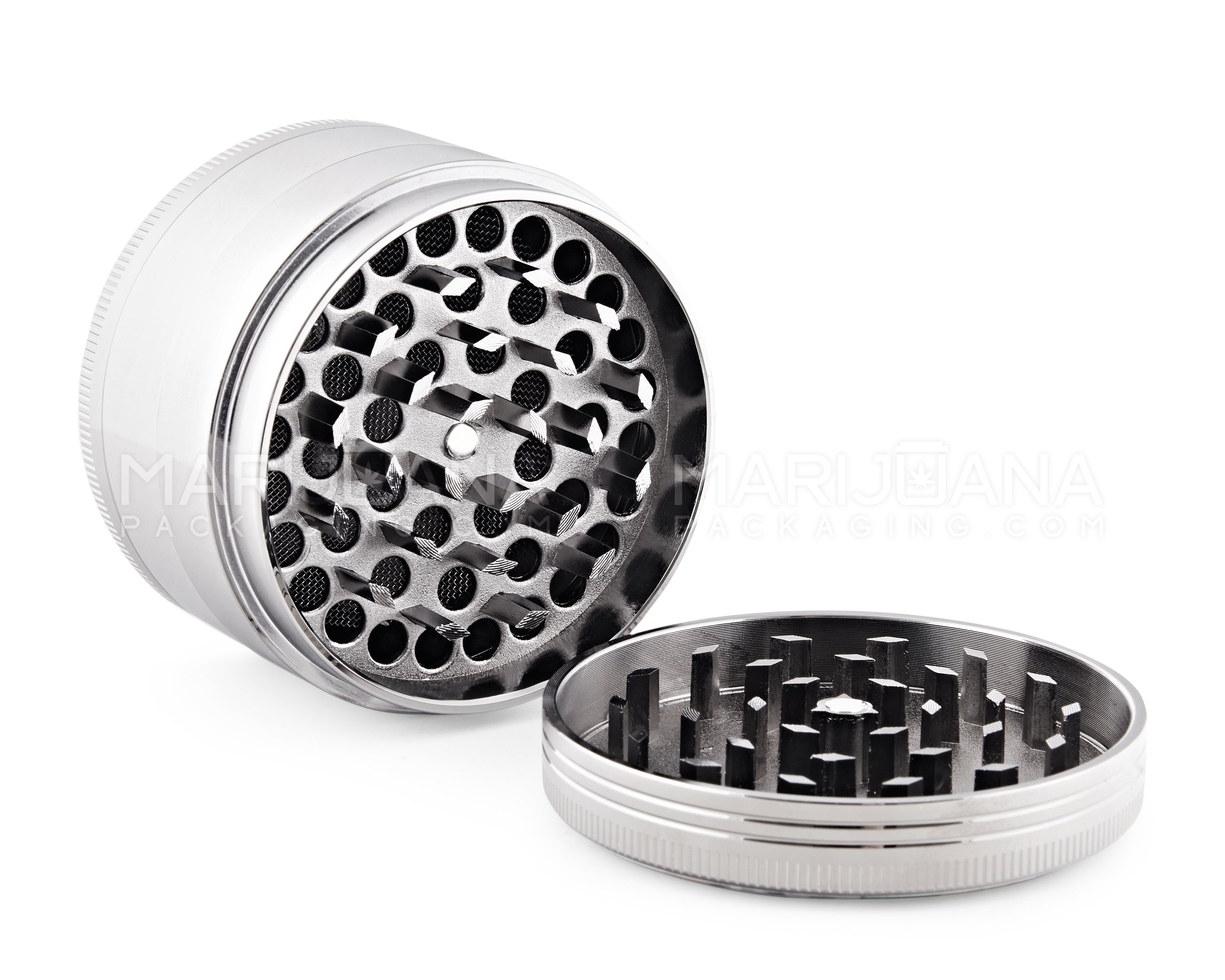 Pharmacy Magnetic Metal Grinder w/ Catcher | 4 Piece - 63mm - Silver