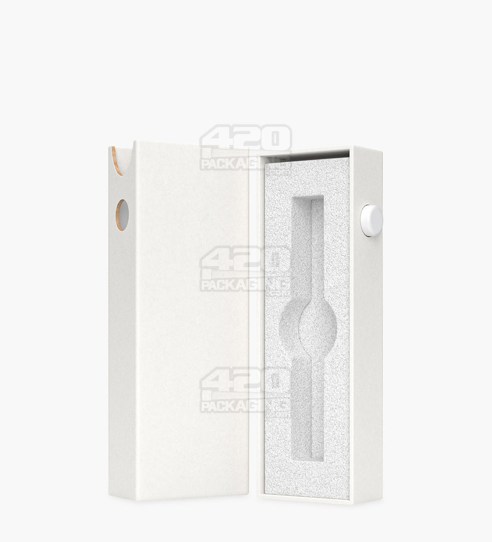 Child Resistant & Sustainable | 100% Recyclable Slim Cardboard Vape Cartridge Box w/ Press Button & Foam Insert | 100mm - White - 100 Count