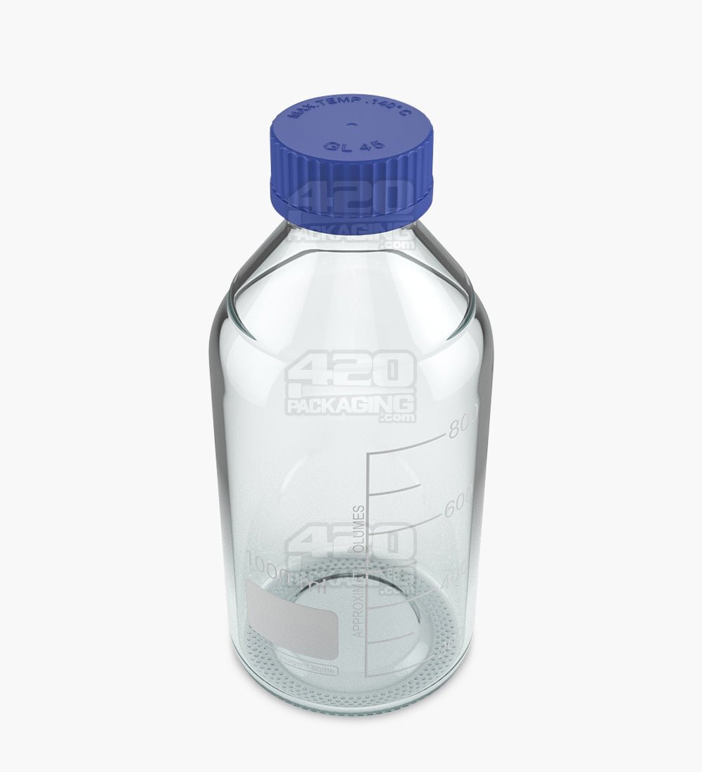45mm Glass Reagent Lab Bottle w/ Blue Screw Top Cap - 1000ml - 24/Box - 4