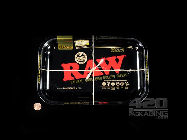 RAW Small Black Metal Rolling Tray 1/Box - 2