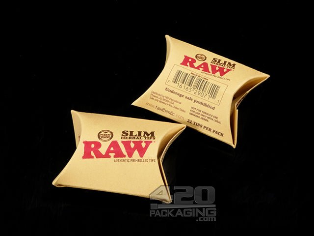 RAW Rolling Paper Slim Herbal Pre Rolled Tips 20/Box - 2