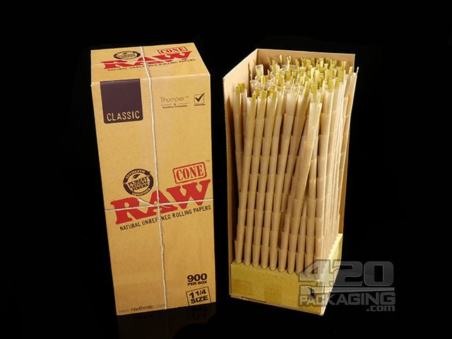 RAW 1 1-4 Size Pre Rolled Paper Cones 900/Box - 3