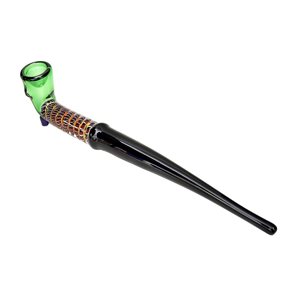 Ribboned Spiral Sherlock Hand Pipe | 9in Long - Glass - Assorted - 6