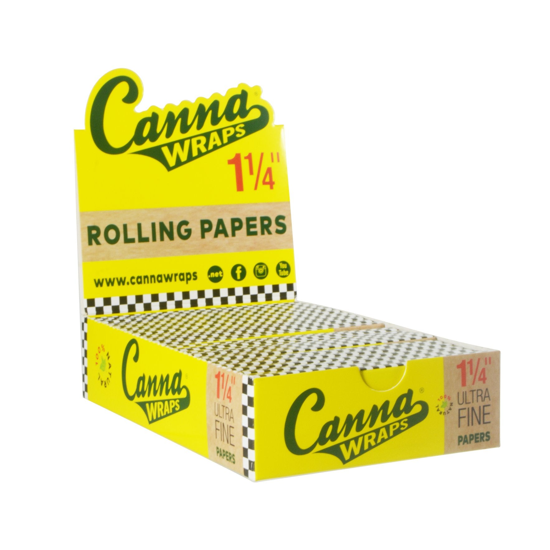 CANNA WRAPS | 'Retail Display' 1 1/4 Size Natural Rolling Papers | 83mm - Ultra Fine - 25 Count - 1
