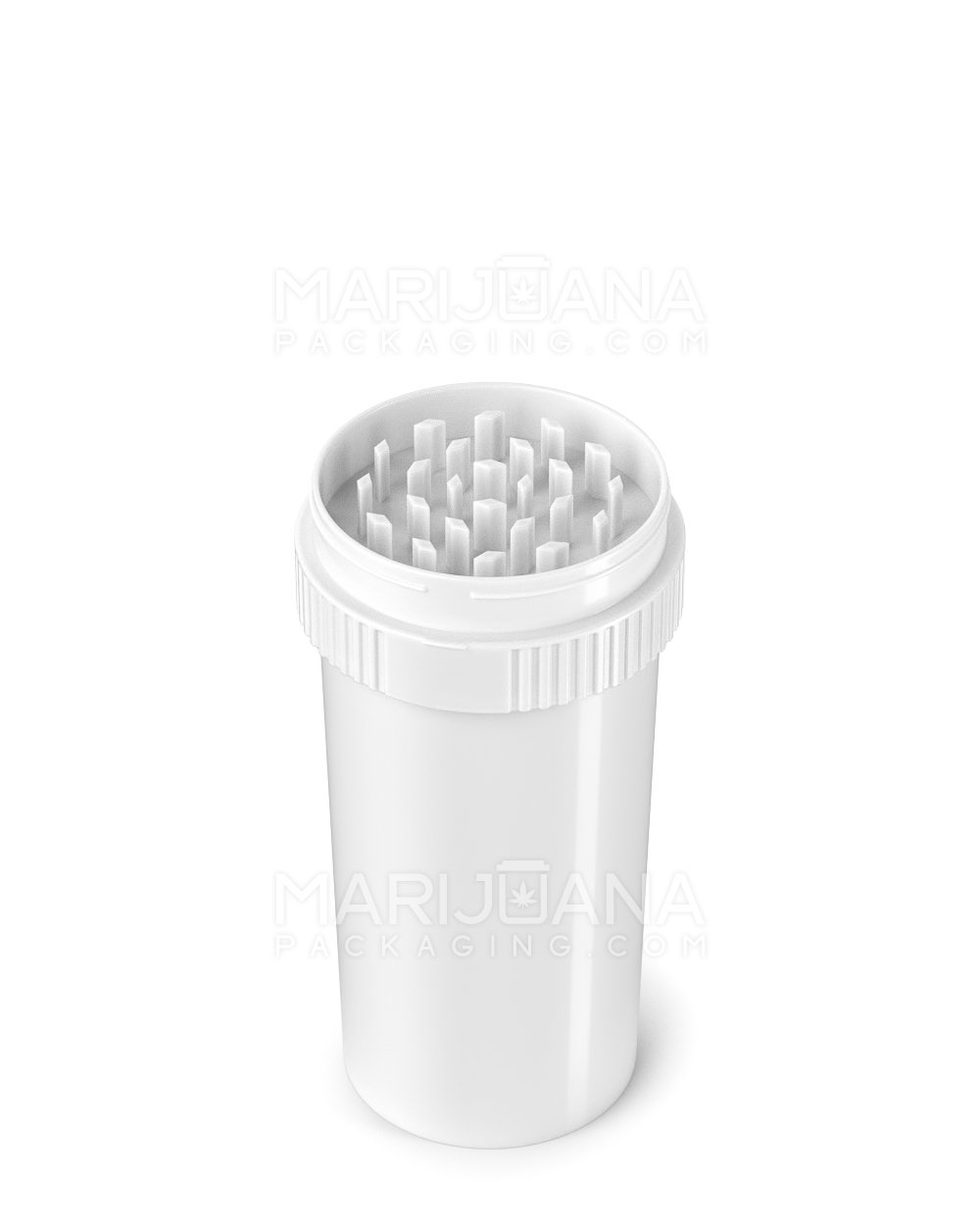 Child Resistant | Push & Turn Vial with Grinder Cap | 40dr - White Plastic - 150 Count - 2