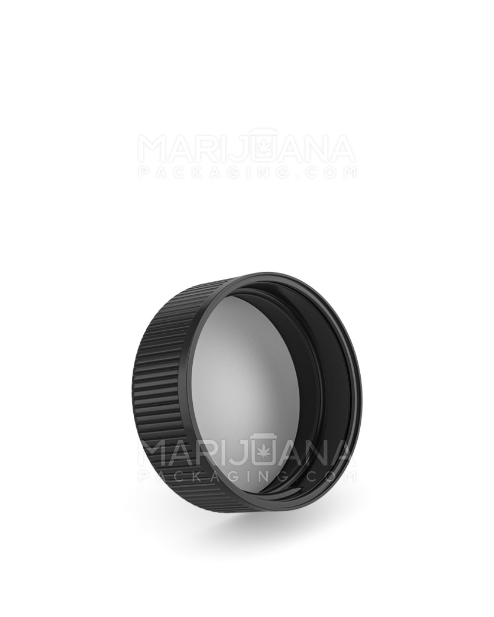 Child Resistant | Ribbed Push Down and Turn Plastic Caps w/ Text & Foam Liner | 38mm - Semi Gloss Black - 84 Count - 2