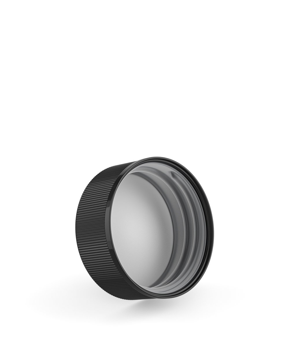 Child Resistant | Ribbed Push Down & Turn Plastic Caps w/ Text & Foam Liner | 38mm - Semi Gloss Black - 320 Count - 2