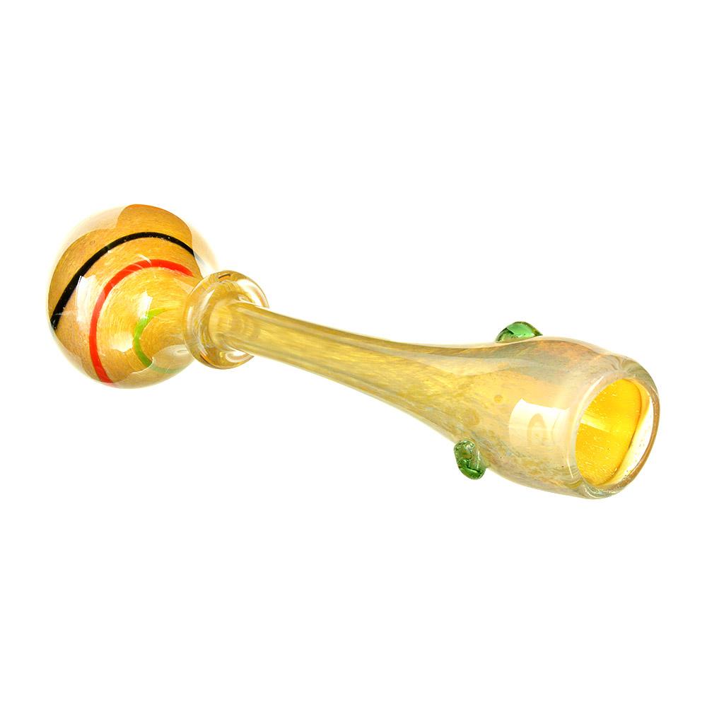 Frit & Gold Fumed Ringed Chillum Hand Pipe w/ Stripes | 5in Long - Glass - Assorted - 2