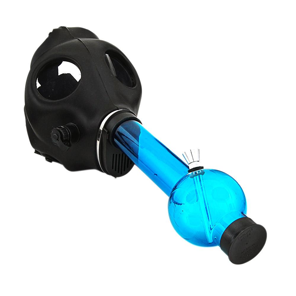 Gas Mask Acrylic Water Pipe | 8.5in Tall - Grommet Bowl - Black - 2