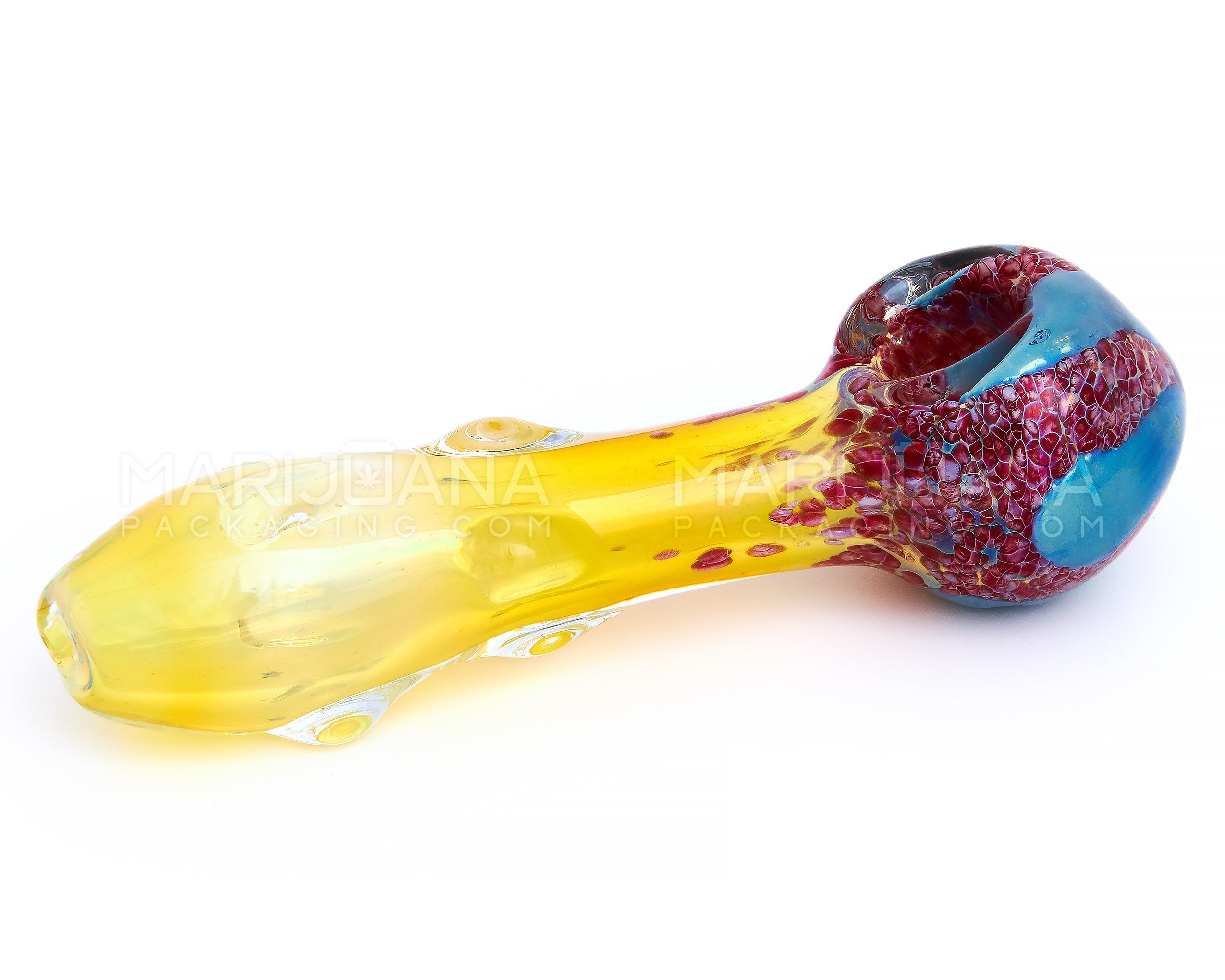 Frit & Gold Fumed Beaded Spoon Hand Pipe | 5.5in Long - Glass - Gold - 4