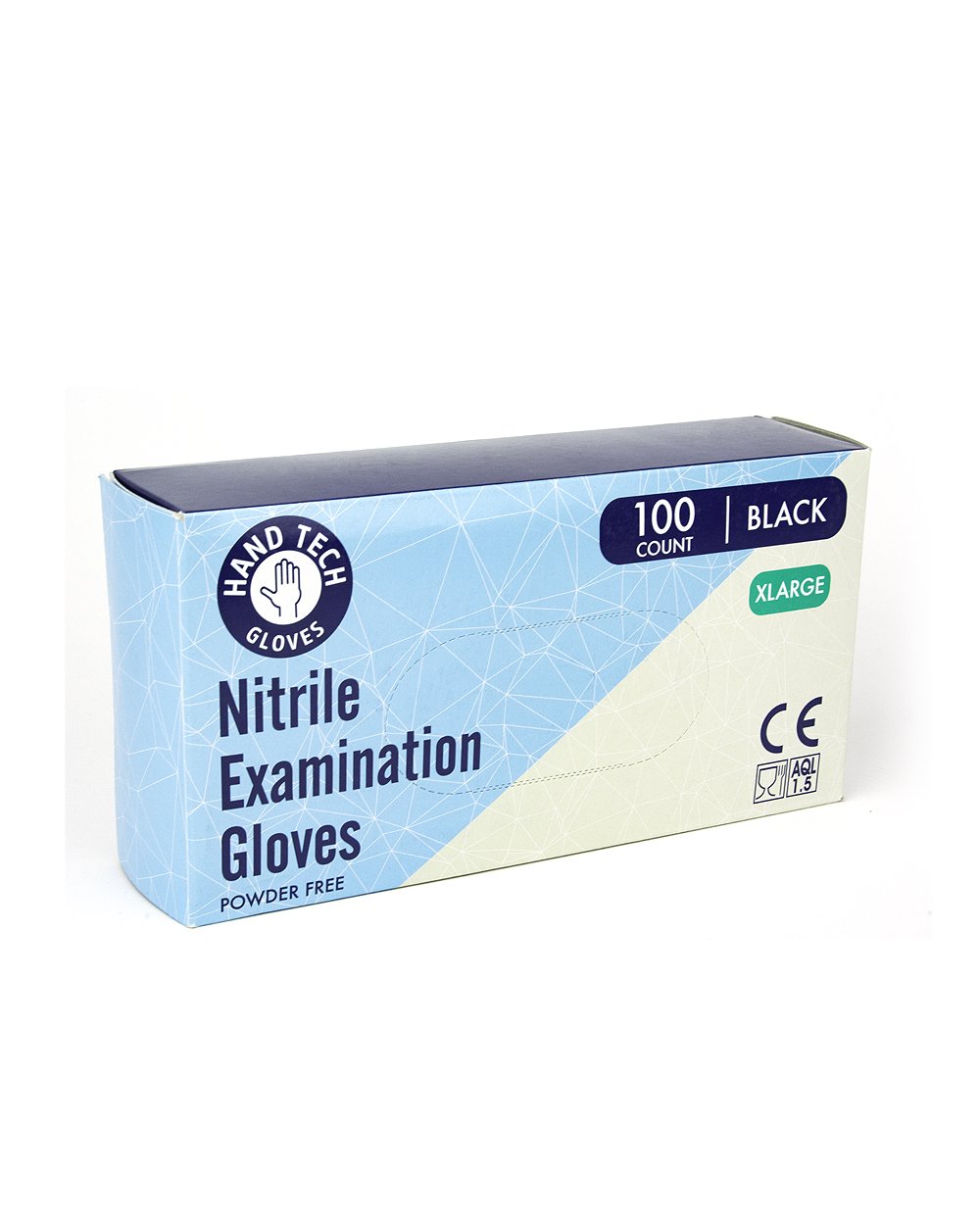 HAND TECH | Powder-Free Disposable Gloves | Black - Nitrile - 100 Count - 7
