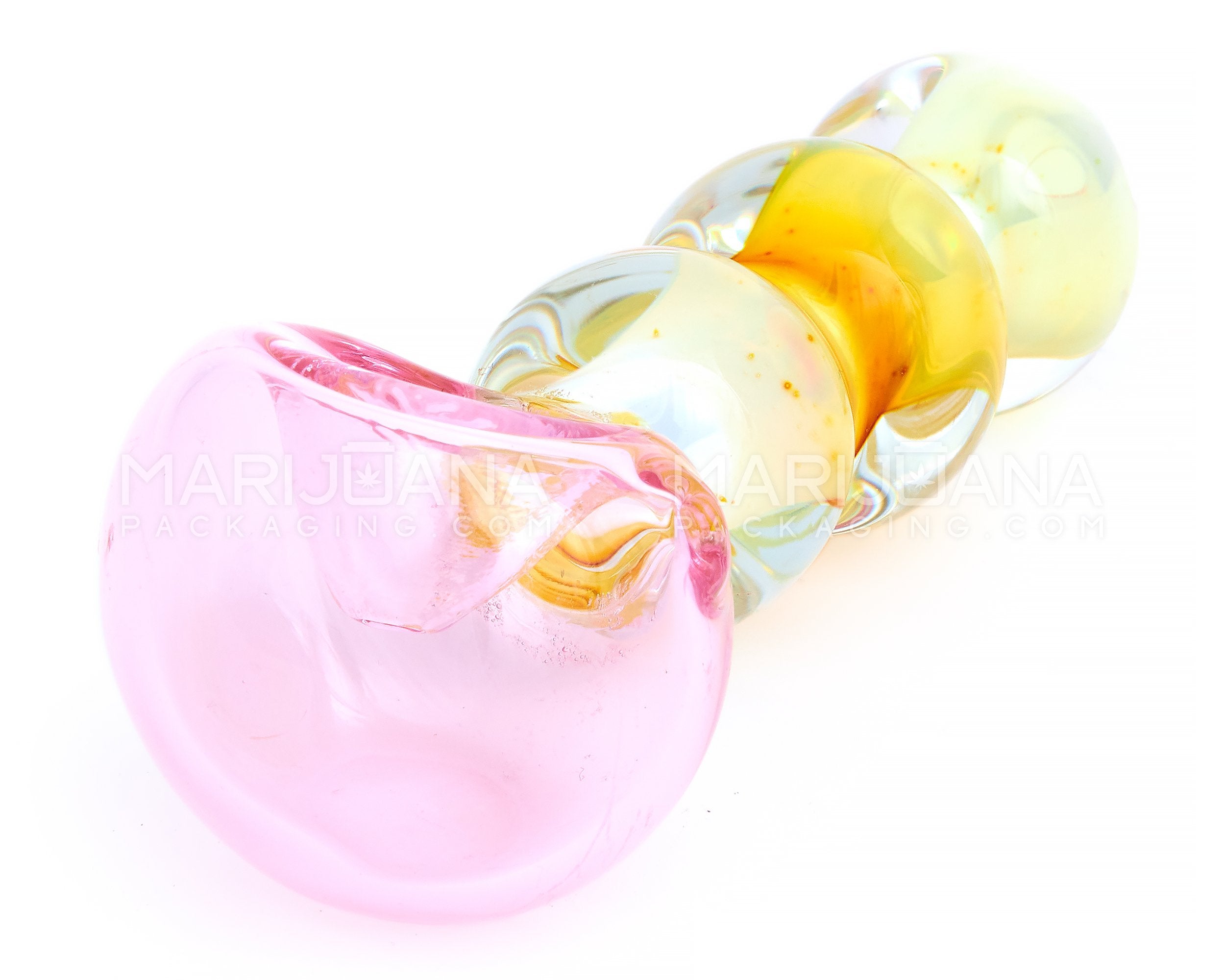 Double Blown | Gold Fumed Bulged Spoon Hand Pipe | 4.5in Long - Glass - Pink - 3