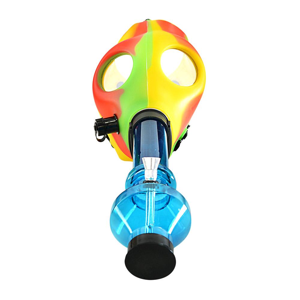 Gas Mask Acrylic Water Pipe | 8.5in Tall - Grommet Bowl - Mixed - 1