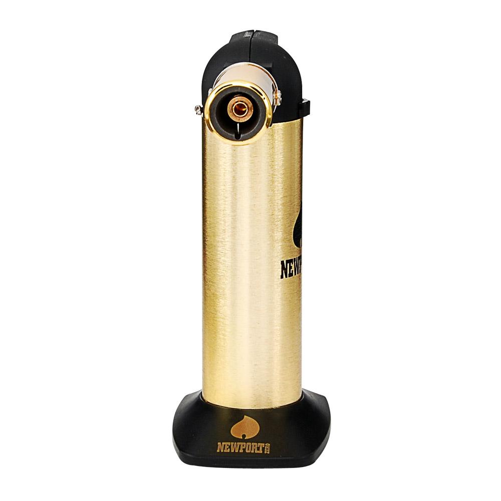 NEWPORT | Metal Cigar Torch w/ Safety Lock | 6in Tall - No Butane - Black & Gold - 5