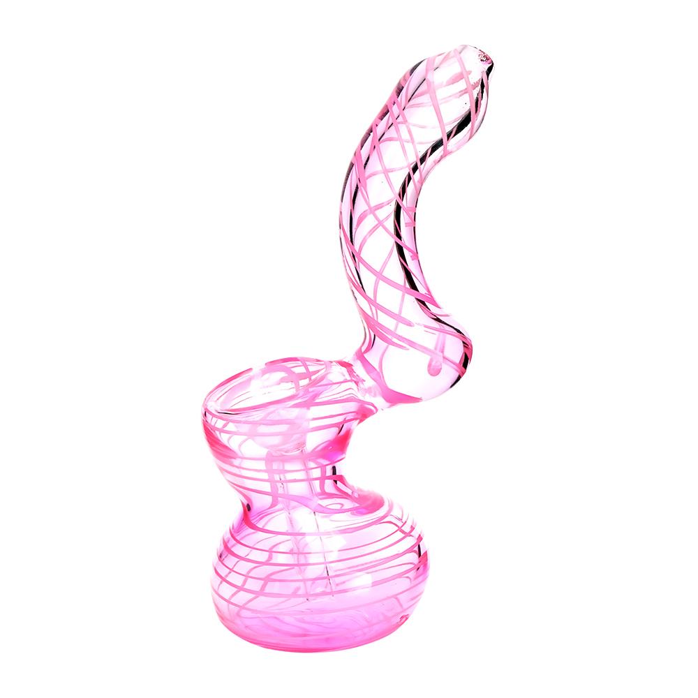 Spiral & Pink Fumed Bubbler | 6in Tall - Glass - Pink - 3