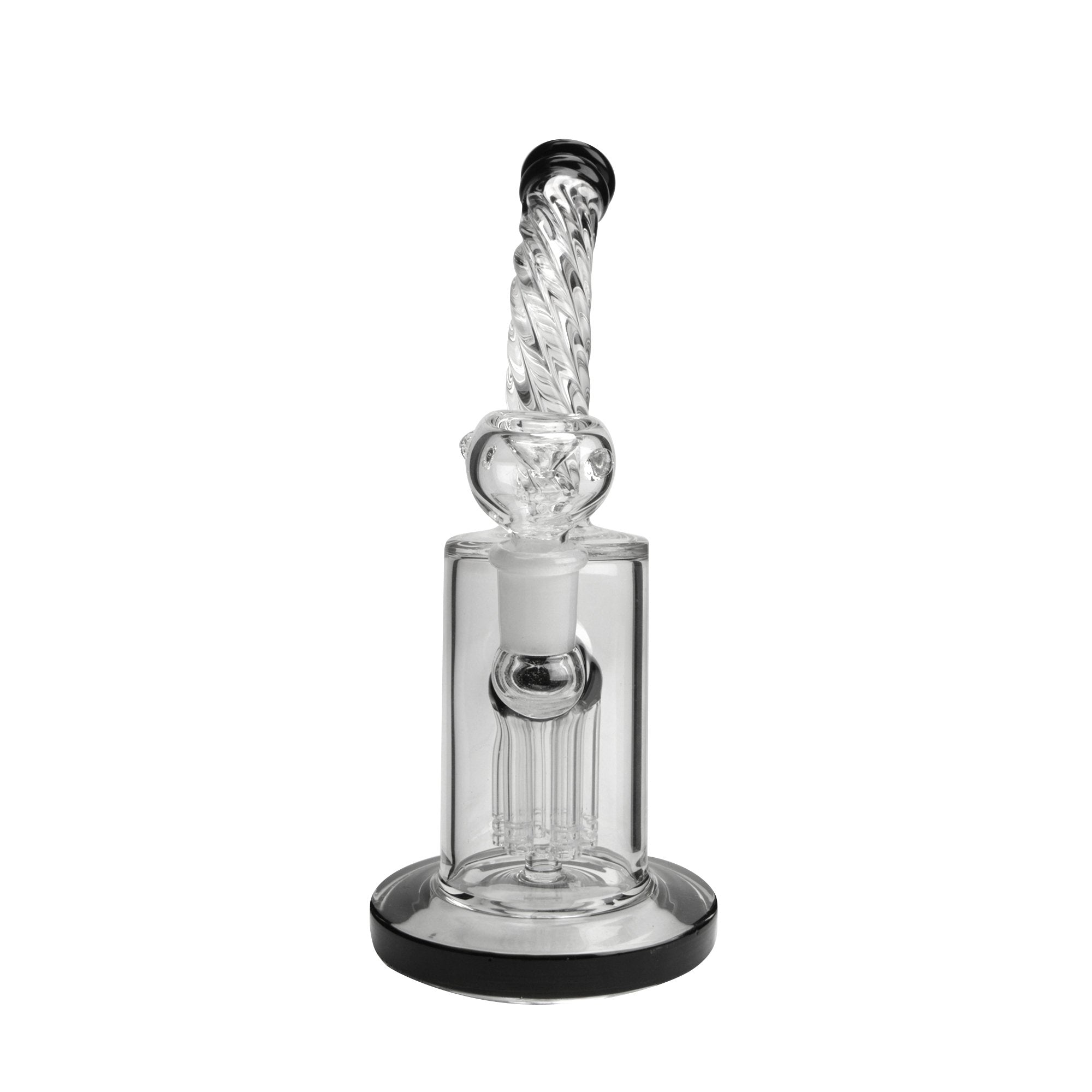 Spiral Neck Tree Perc Glass Water Pipe w/ Thick Base | 8in Tall - 14mm Bowl - Black - 3