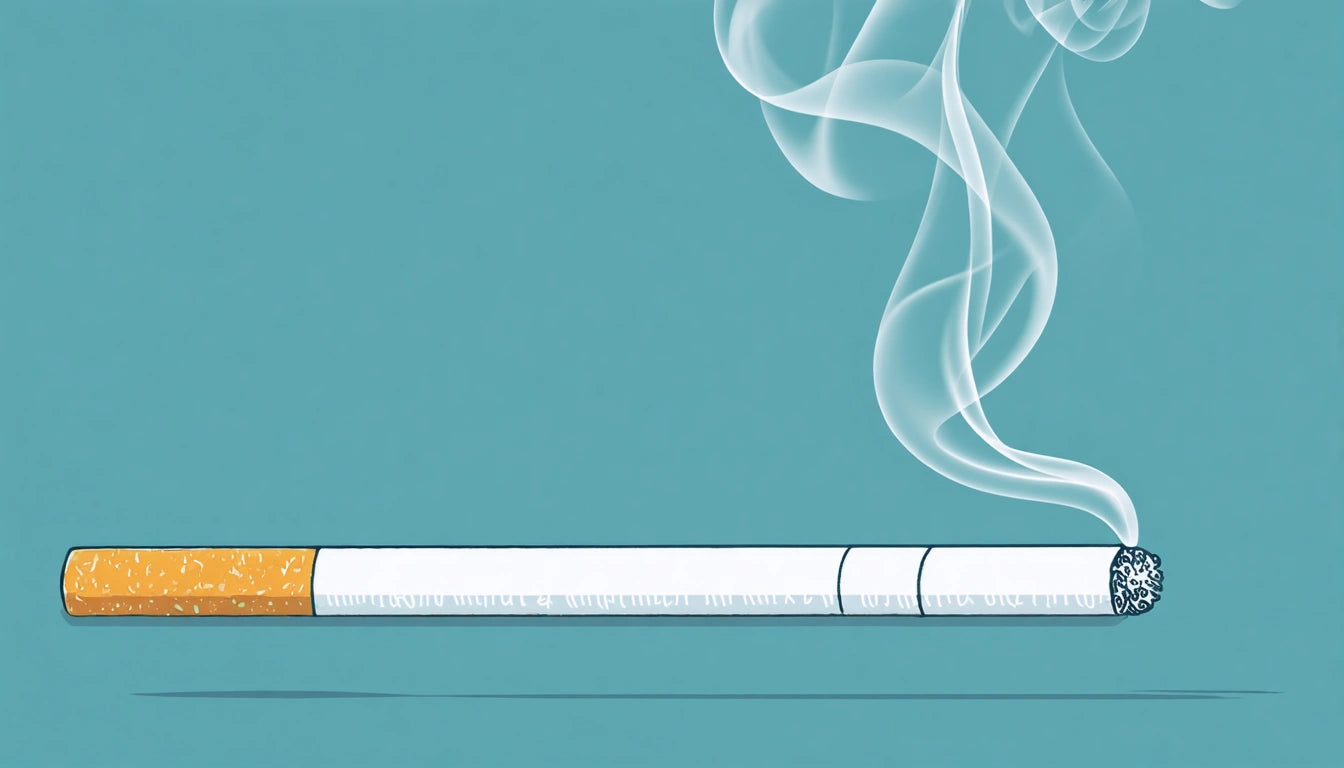 Lit cigarette with smoke rising against a teal background