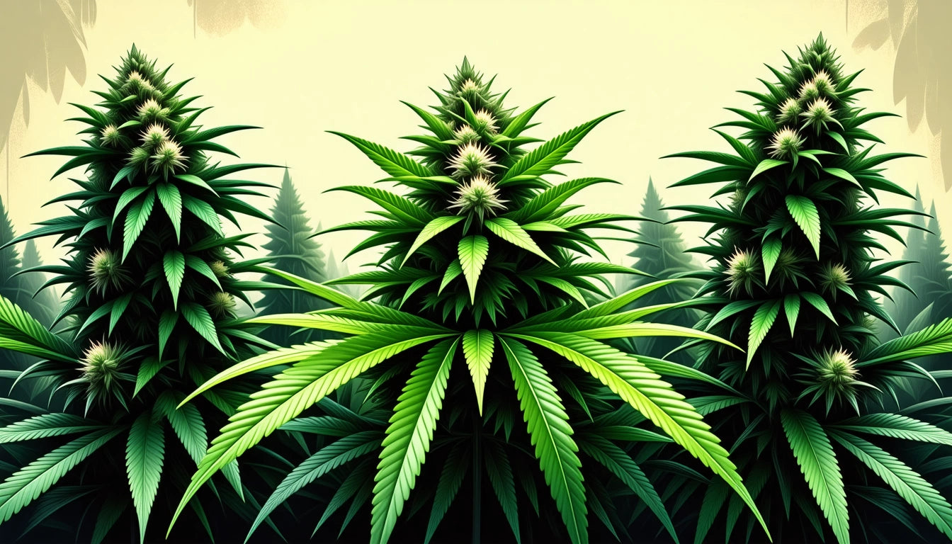 Tall green plants with spiky leaves and dense clusters, set against a light background