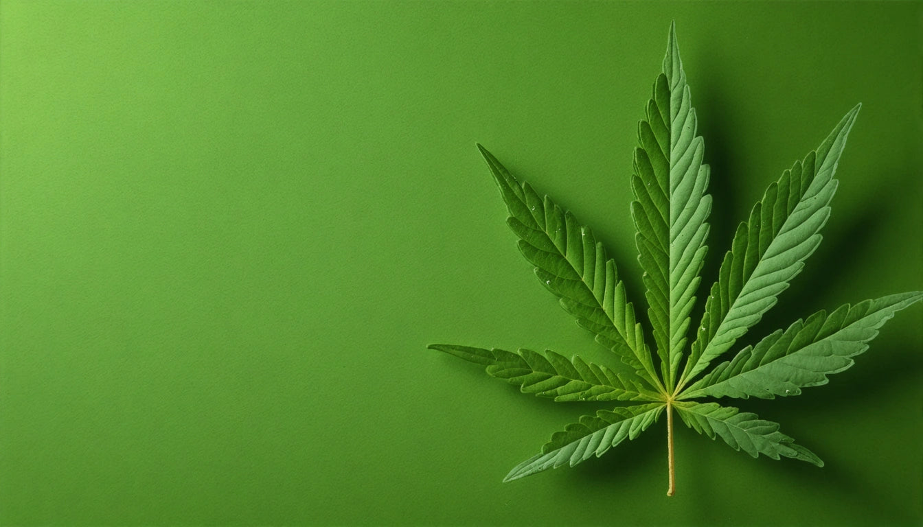 Green leaf with serrated edges on a solid green background