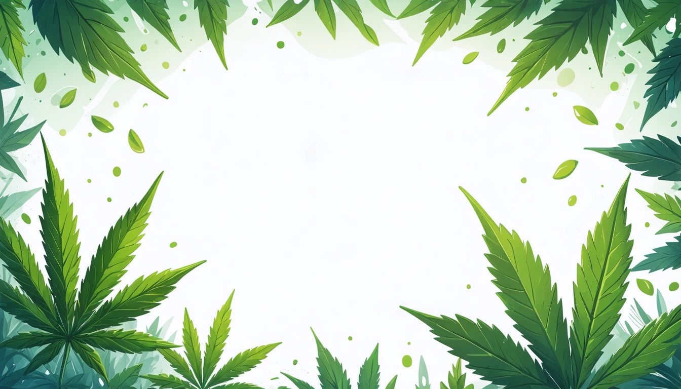 Green leaves with serrated edges frame a white center, with small green dots scattered around