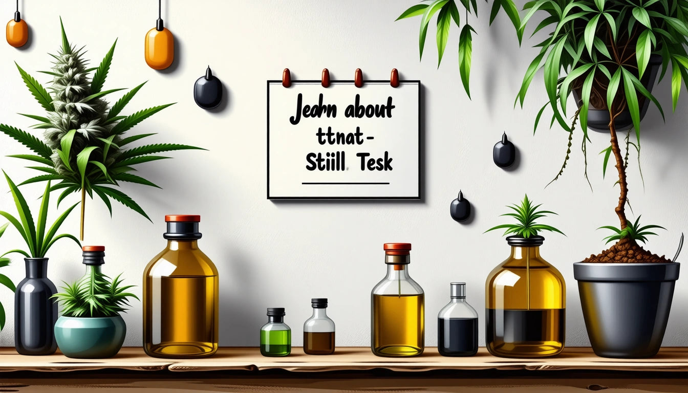 Bottles of various sizes on a wooden shelf, surrounded by potted plants and a wall sign with illegible text