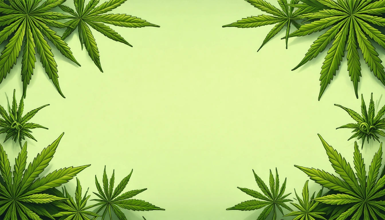 Green leaves with serrated edges frame a light green background