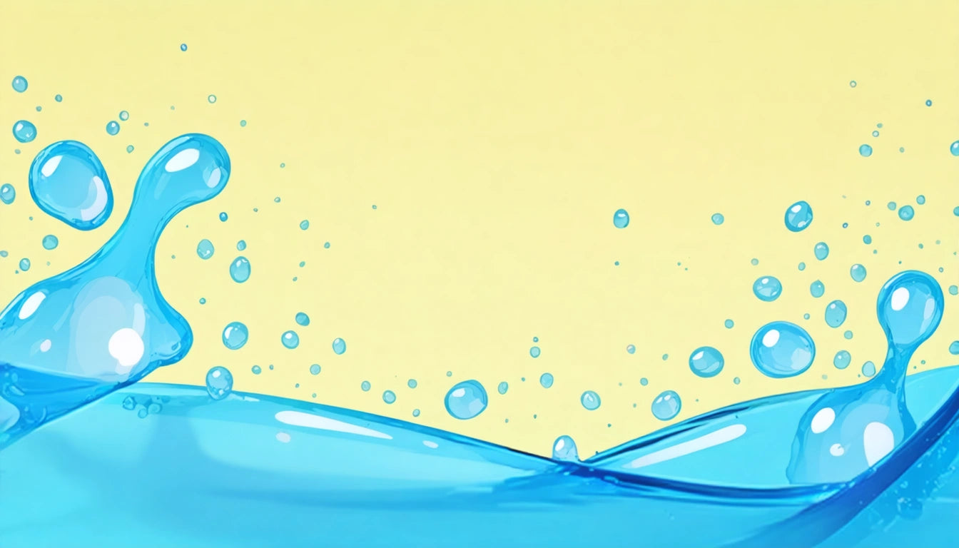 Blue water splash with droplets against a pale yellow background