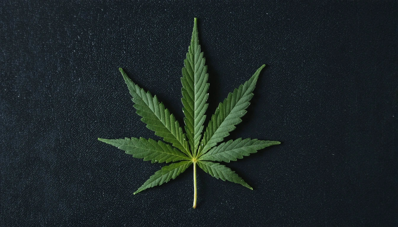 Green leaf with serrated edges on a dark textured background