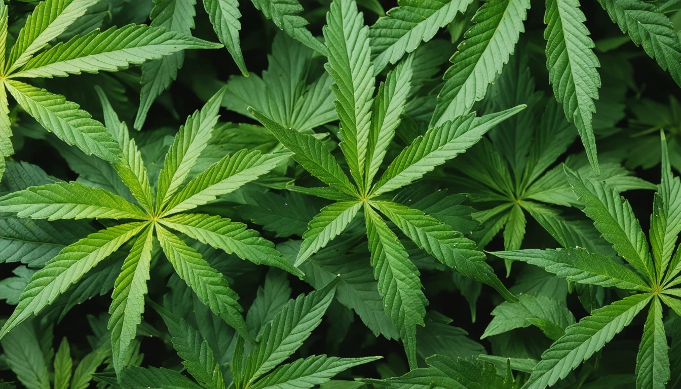 Dense cluster of green, serrated leaves with pointed tips, overlapping each other in various shades of green