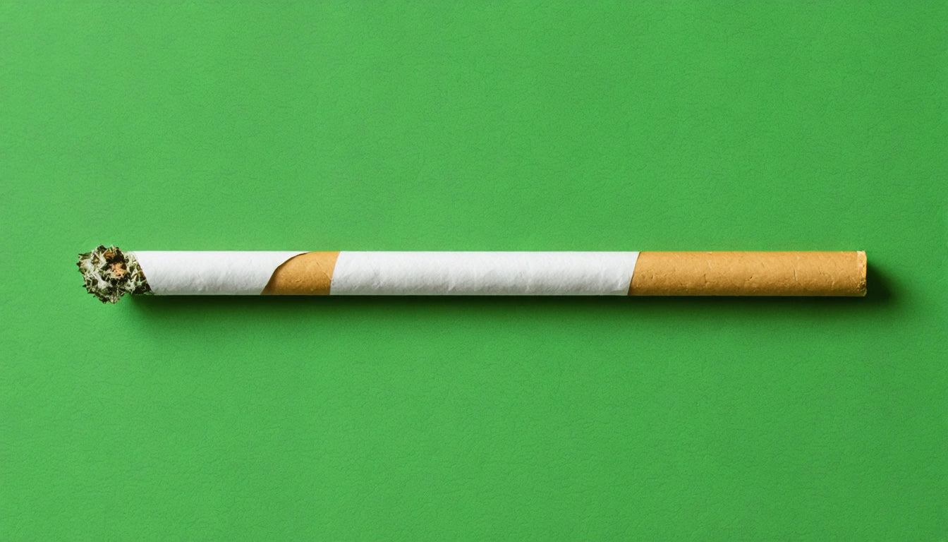 White and brown rolled cigarette on a bright green background