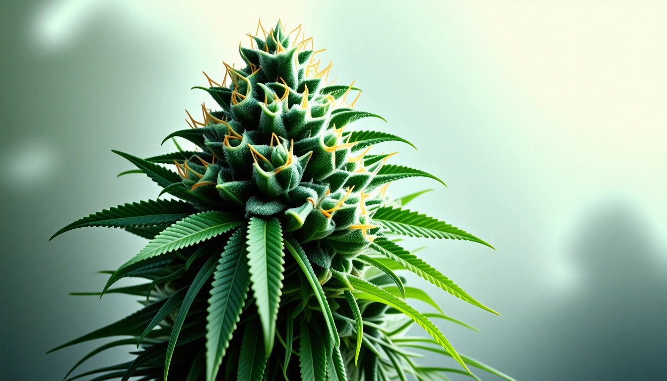 Green plant with spiky leaves and pointed tips, set against a soft gradient background