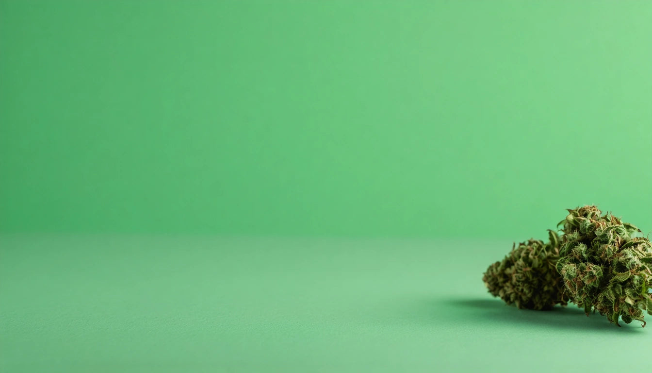 Green plant bud on a light green surface with a plain green background