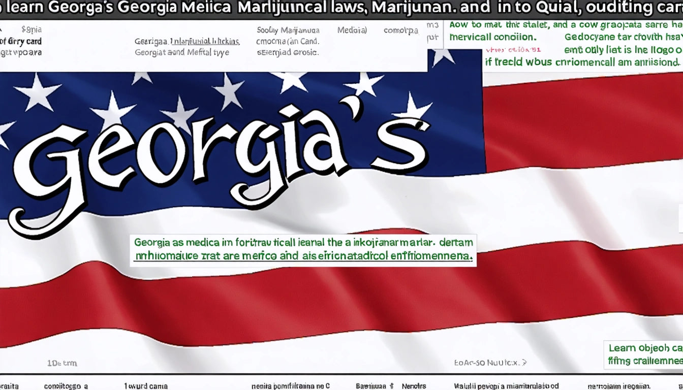 Georgia's text in stylized font overlaid on a waving American flag background with red and white stripes and white stars on blue