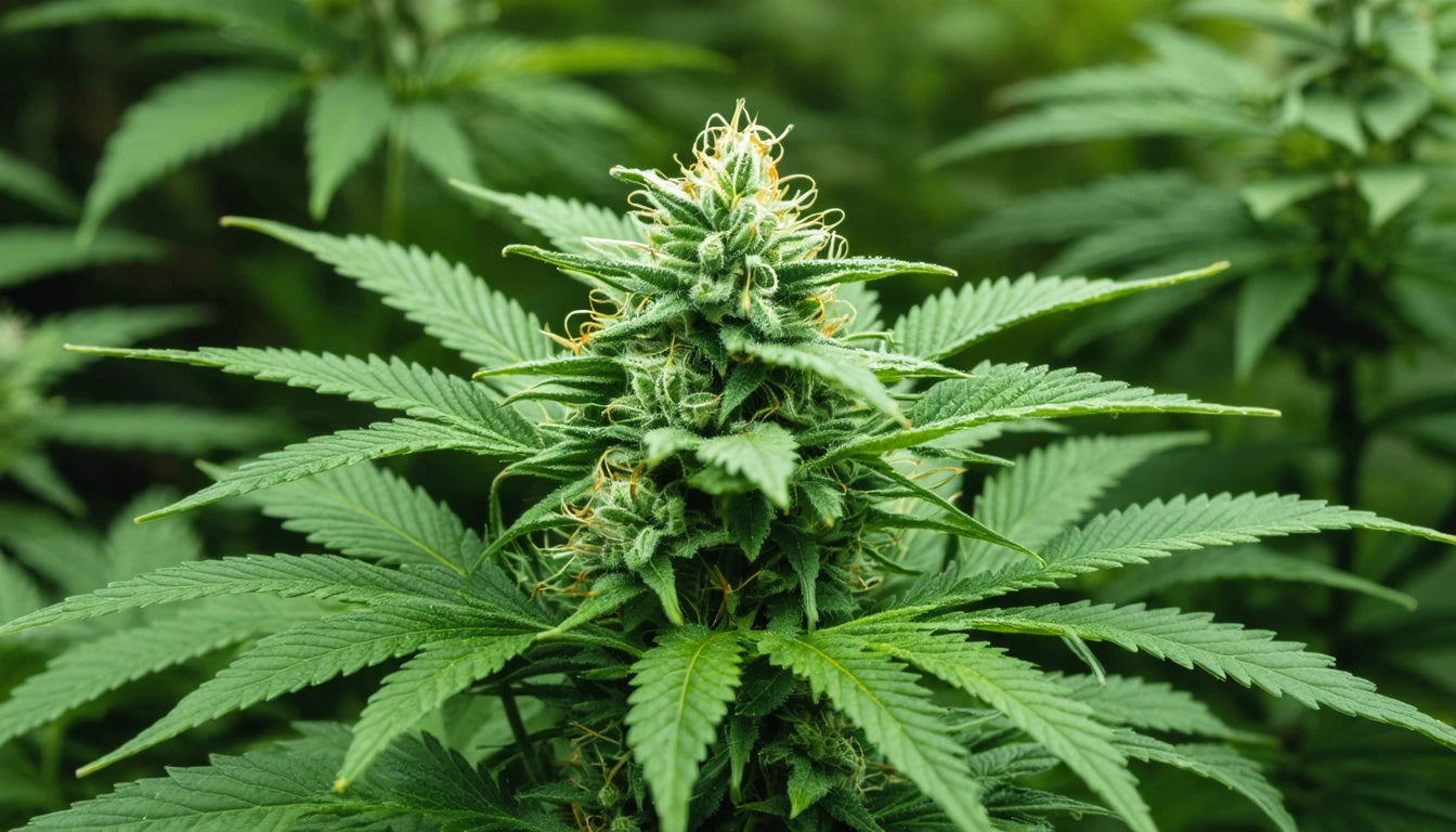 Green plant with serrated leaves and a dense, spiky cluster at the center, surrounded by similar foliage