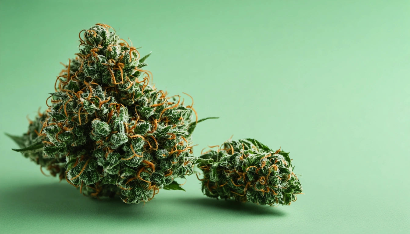 Dense green plant buds with orange strands on a light green background