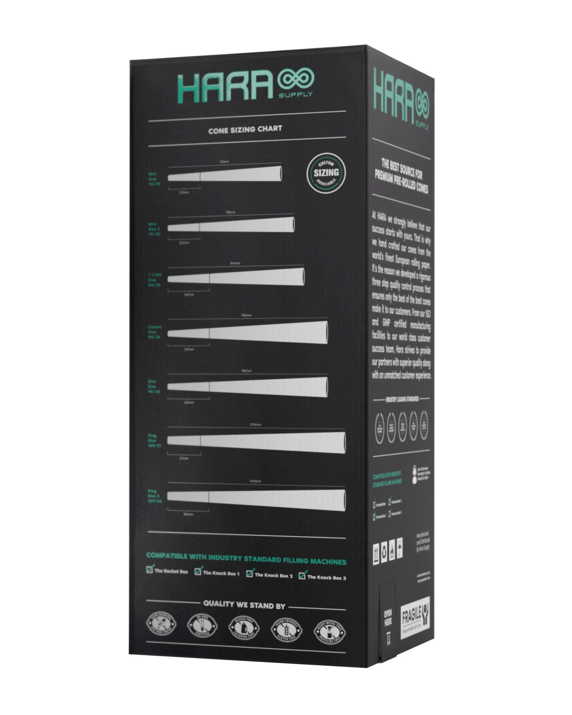 Hara Supply | Classic Size Bleached Pre-Rolled Cones w/ Filter Tip | 98mm - Bleached Paper - 800 Count