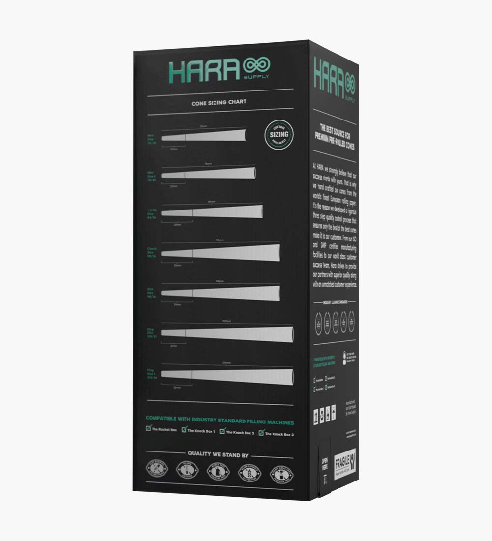 Hara Supply | Classic Size Bleached Pre-Rolled Cones w/ Filter Tip | 98mm - Bleached Paper - 800 Count