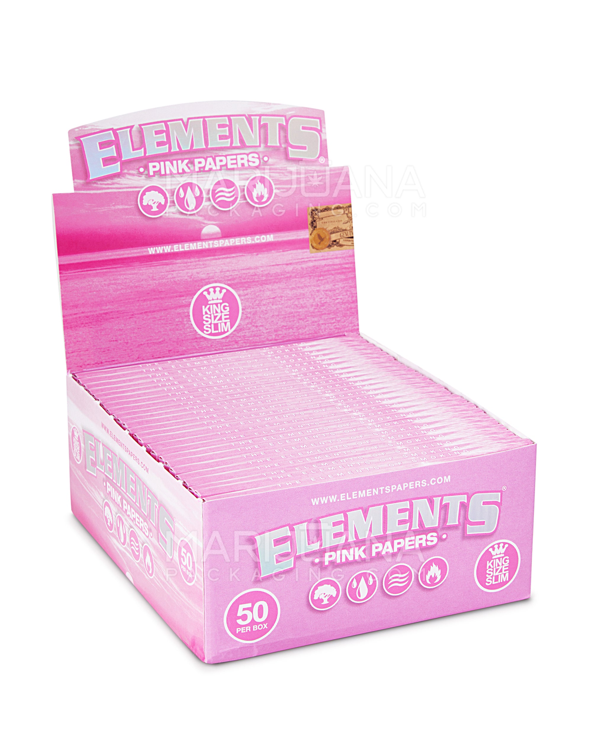 ELEMENTS | 'Retail Display' King Size Slim Ultra Thin Rolling Papers | 116mm - Pink Rice Paper - 50 Count - 1