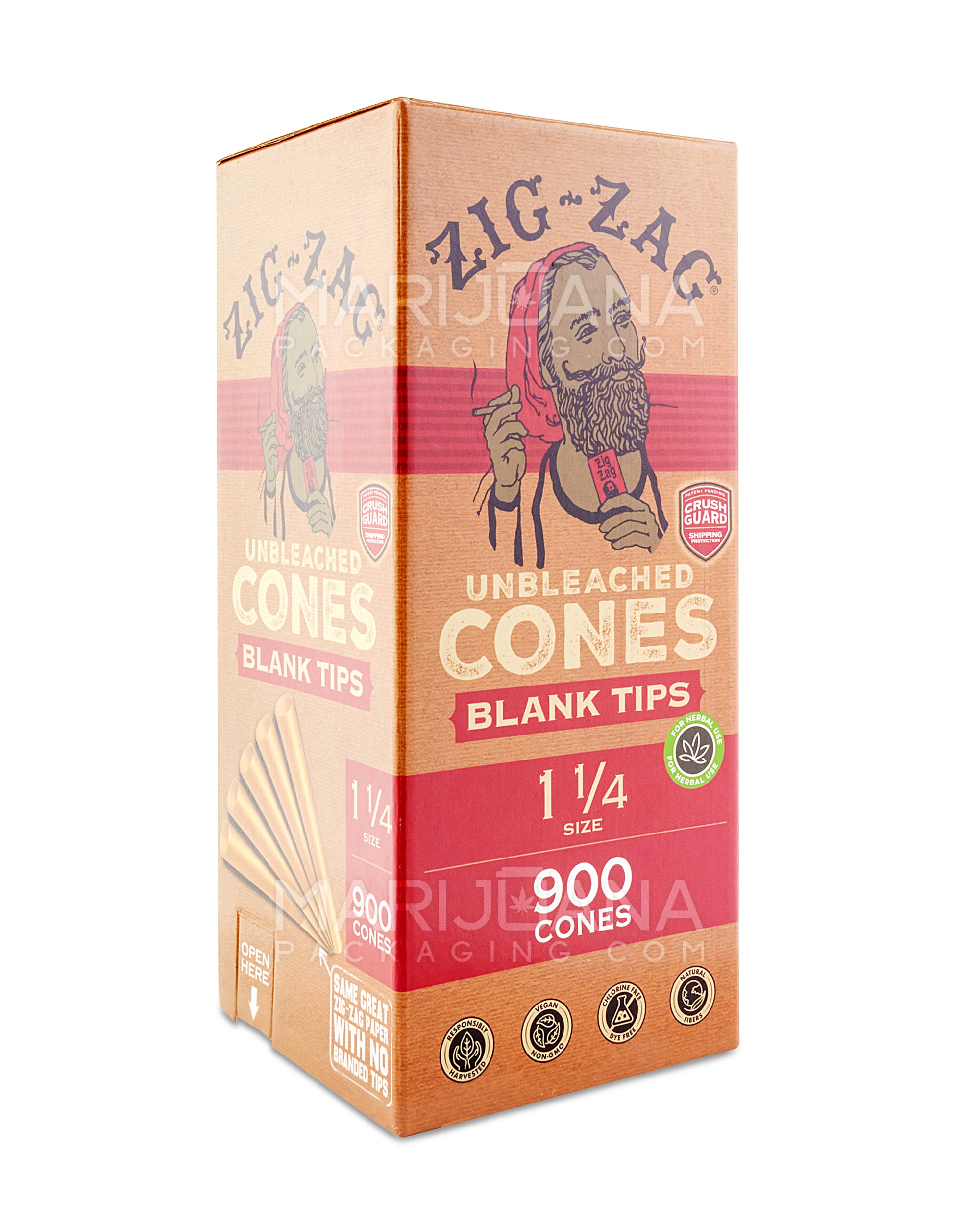 ZIG ZAG | 1 1/4 Size Pre-Rolled Cones w/ Blank Tips | 84mm - Unbleached Paper - 900 Count