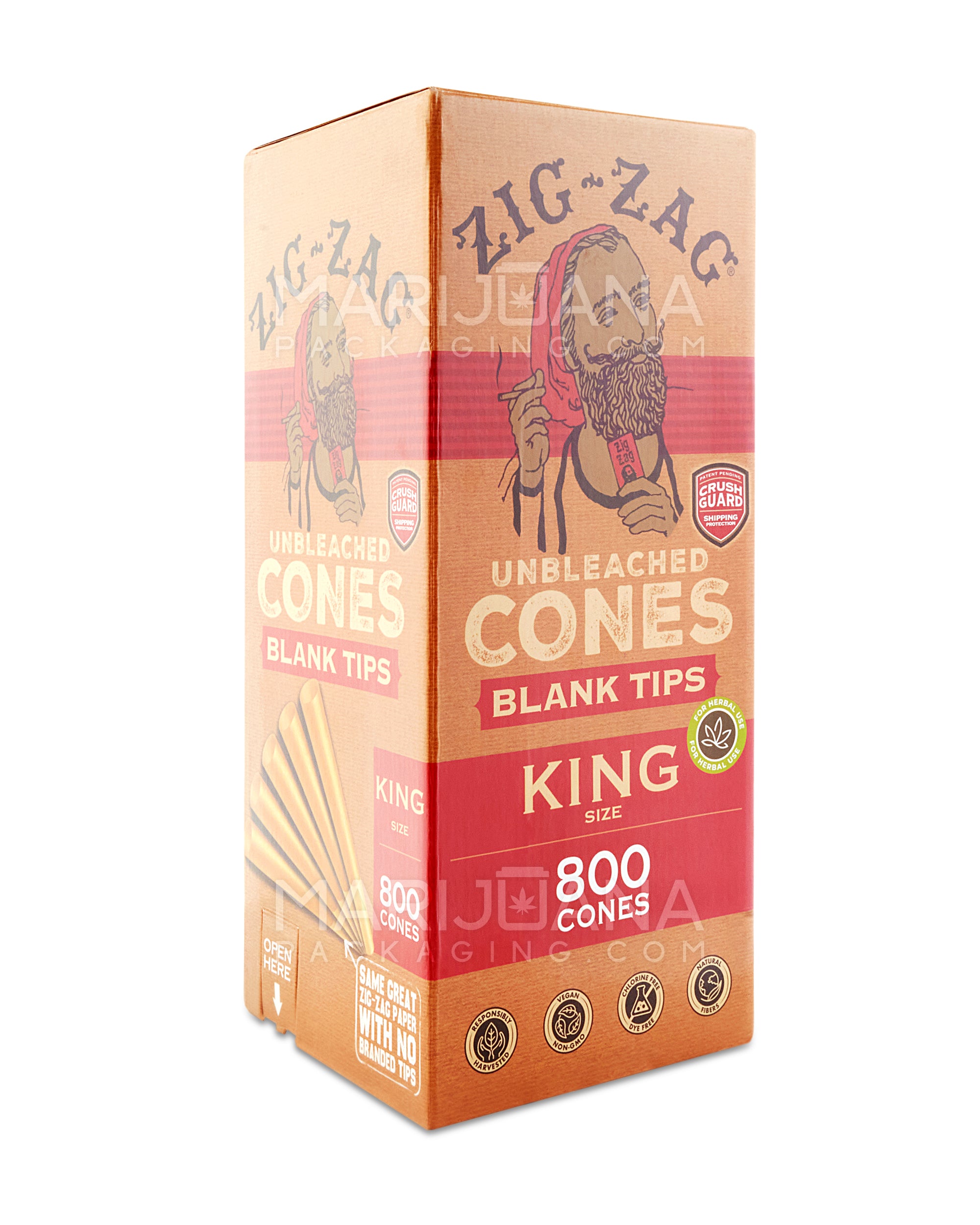 ZIG ZAG | King Size Pre-Rolled Cones w/ Blank Tips | 109mm - Unbleached Paper - 800 Count